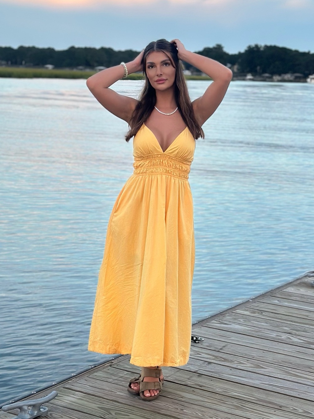 Yellow Summer Smocked Midi Dress